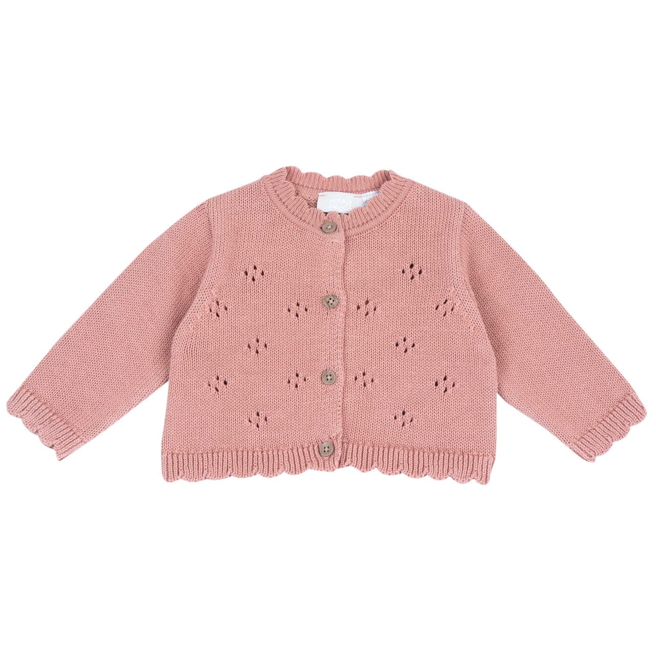 Cardigan In Maglia | Chicco Cardigan girocollo Chicco da bambina in maglia di cotone arancione con motivo traforato e bottoncini effetto legno, ideale per l'autunno/inverno. | Chicco