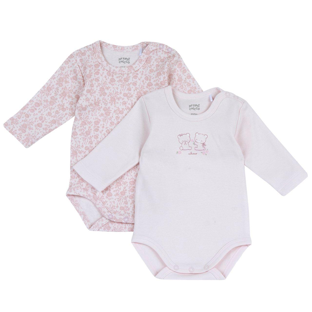Set Body Intimo | Chicco Set due body intimo Chicco rosa a manica lunga per bambina in morbido tessuto interlock con stampa fantasia e trattamento antibatterico Zycrobial. | Chicco
