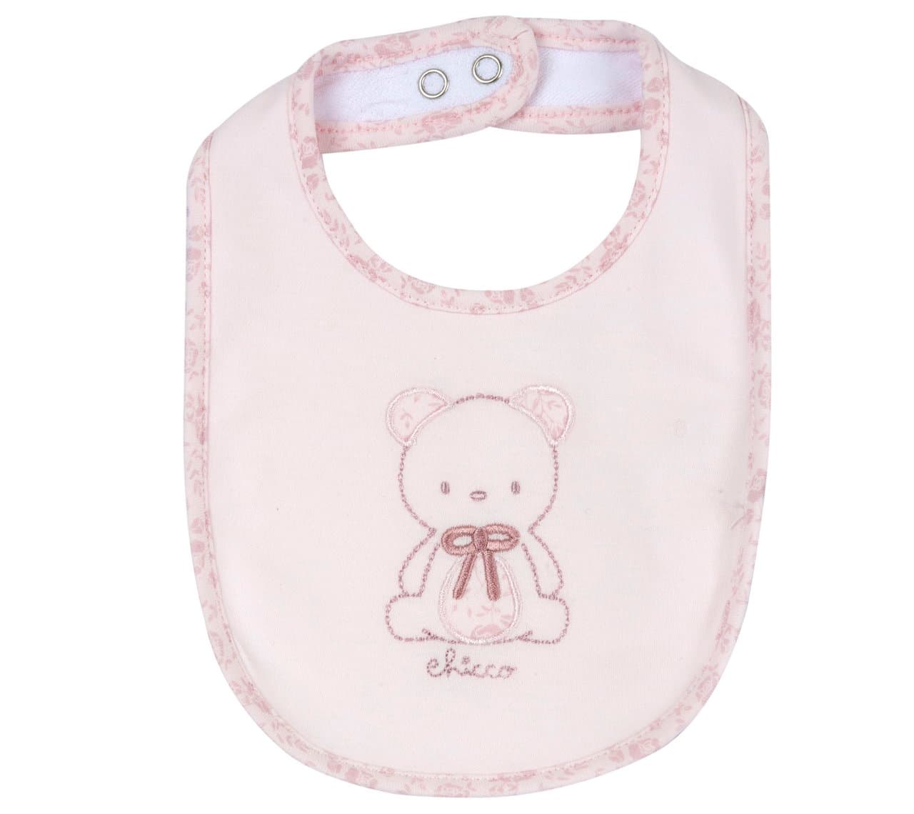 Bavaglino Con Ricamo | Chicco Bavaglino Chicco rosa in interlock con ricamo per bambina, ideale autunno/inverno, foderato in spugna di cotone e con bottoni automatici regolabili. | Chicco