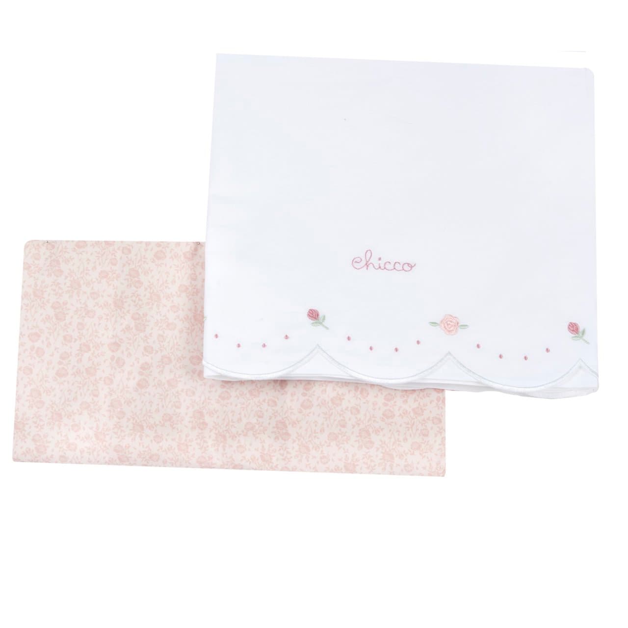 Set Lenzuola | Chicco Set lenzuola Chicco rosa per bambina, collezione autunno/inverno, con lenzuolo superiore smerlato ricamato in popeline di cotone e lenzuolo inferiore stampato, certificato Oeko-Tex. | Chicco