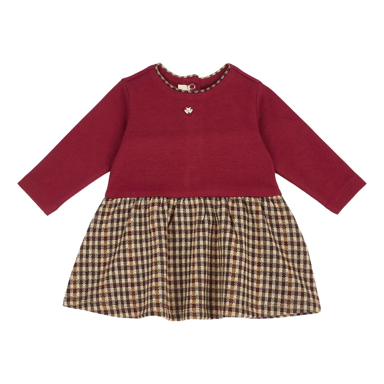 Vestito Manica Lunga | Chicco Vestito Chicco marrone a manica lunga per bambina con gonna a quadretti stretch e inserto operato sul collo, ideale per autunno/inverno. | Chicco