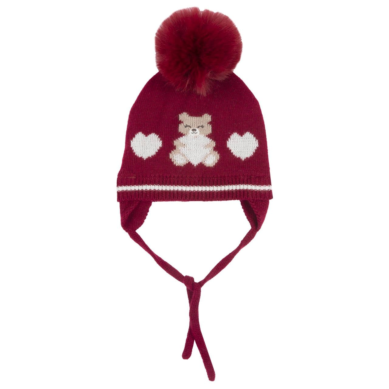 Cappello In Maglia | Chicco Cappello in maglia Chicco rosso per bambina con motivo jacquard di orsetti e cuori, ideale per l'autunno/inverno. | Chicco