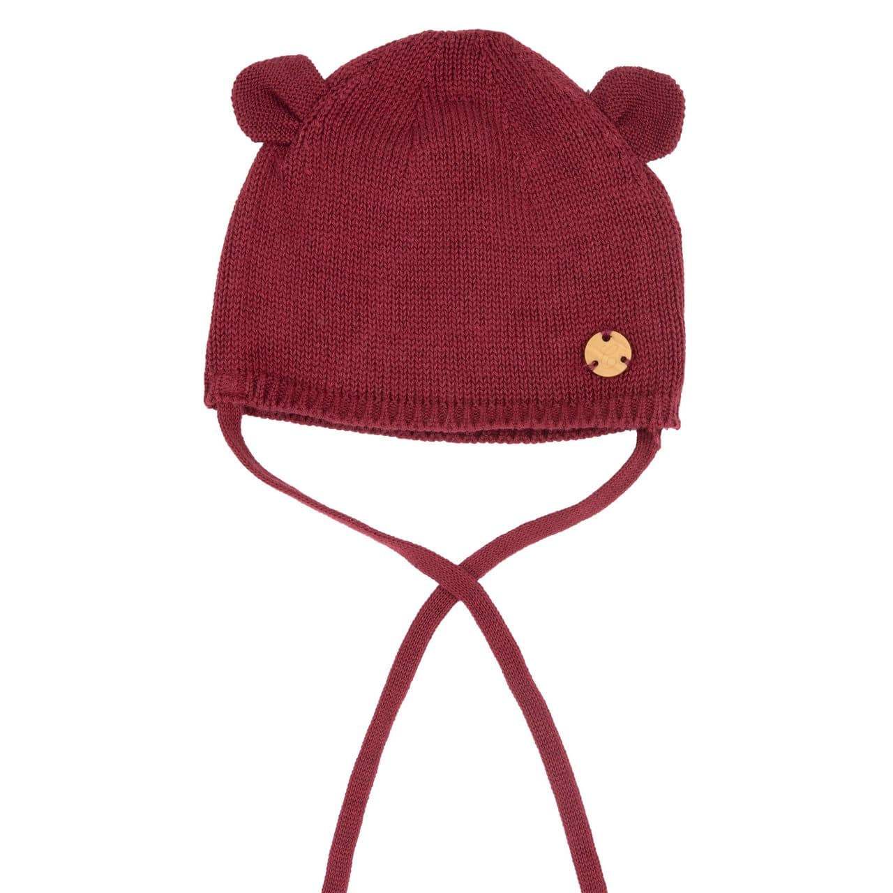 Cappello In Maglia | Chicco Cappello in maglia di cotone rosso Chicco unisex per neonati, con medaglietta personalizzata effetto legno e certificazione Oeko-Tex. | Chicco