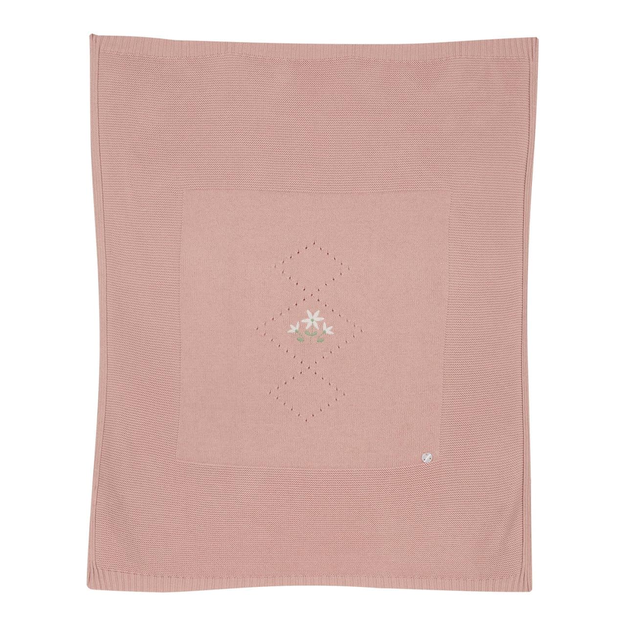 Coperta Carrozzina In Maglia | Chicco Coperta per carrozzina Chicco rosa in maglia di cotone caldo, con lavorazione a punti, grafica ricamata e medaglietta madreperla, misura 86x68 cm. | Chicco