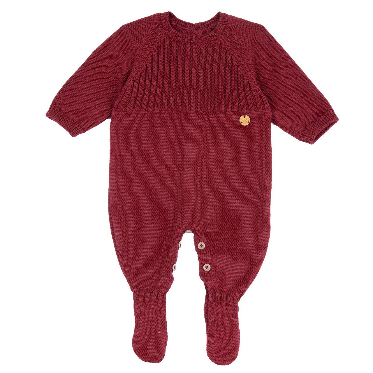 Tutina Aperta Interno Gamba | Chicco Tutina Chicco unisex rossa in cotone mano calda con colletto bianco, lavorazione a maglia e apertura interna gamba, ideale per neonati autunno/inverno e Natale. | Chicco
