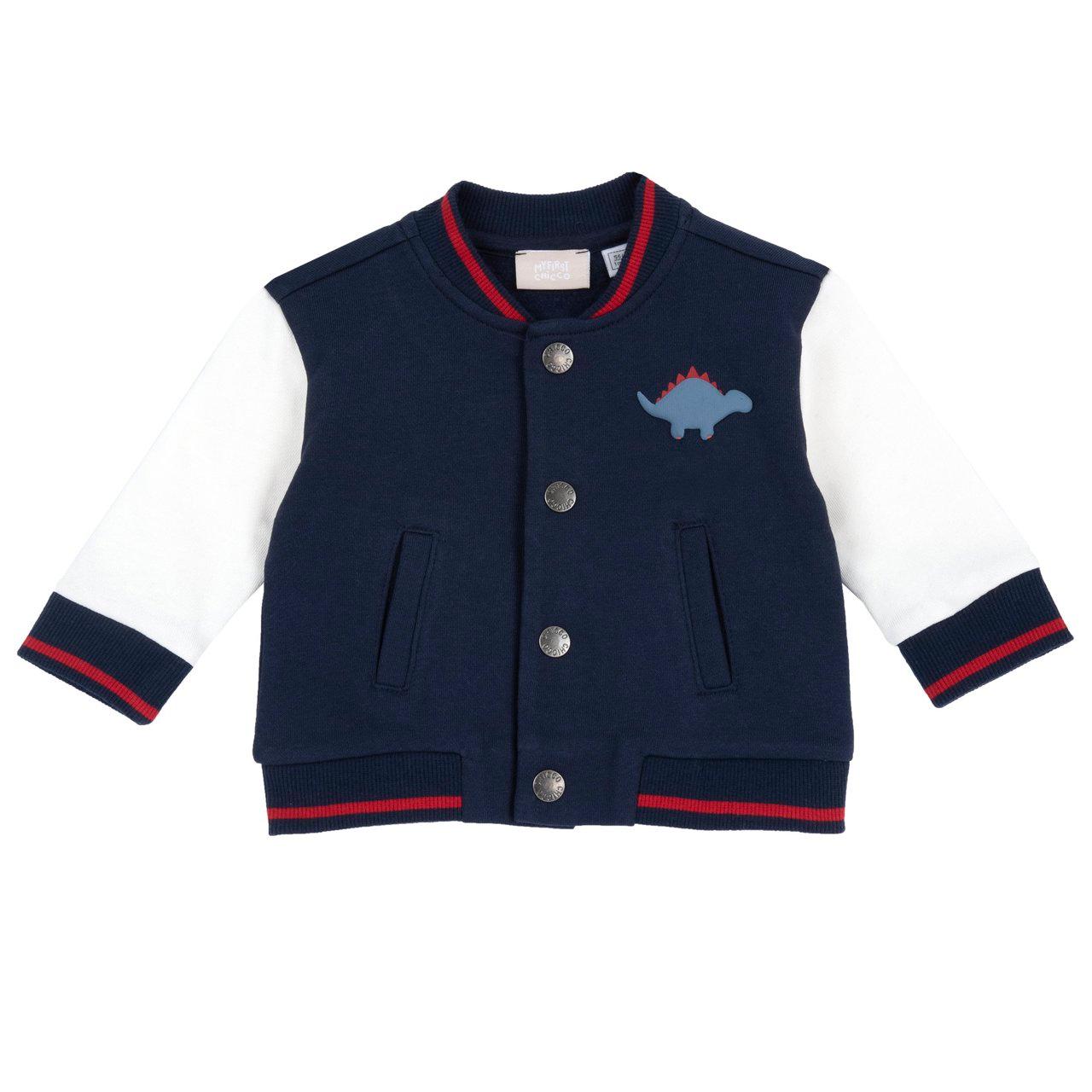 Cardigan Aperto Con Bottoni Automatici | Chicco Cardigan aperto Chicco da bambino in felpa garzata bianca con bottoni automatici e stampa dinosauro in rilievo sul petto, ideale per autunno/inverno. | Chicco