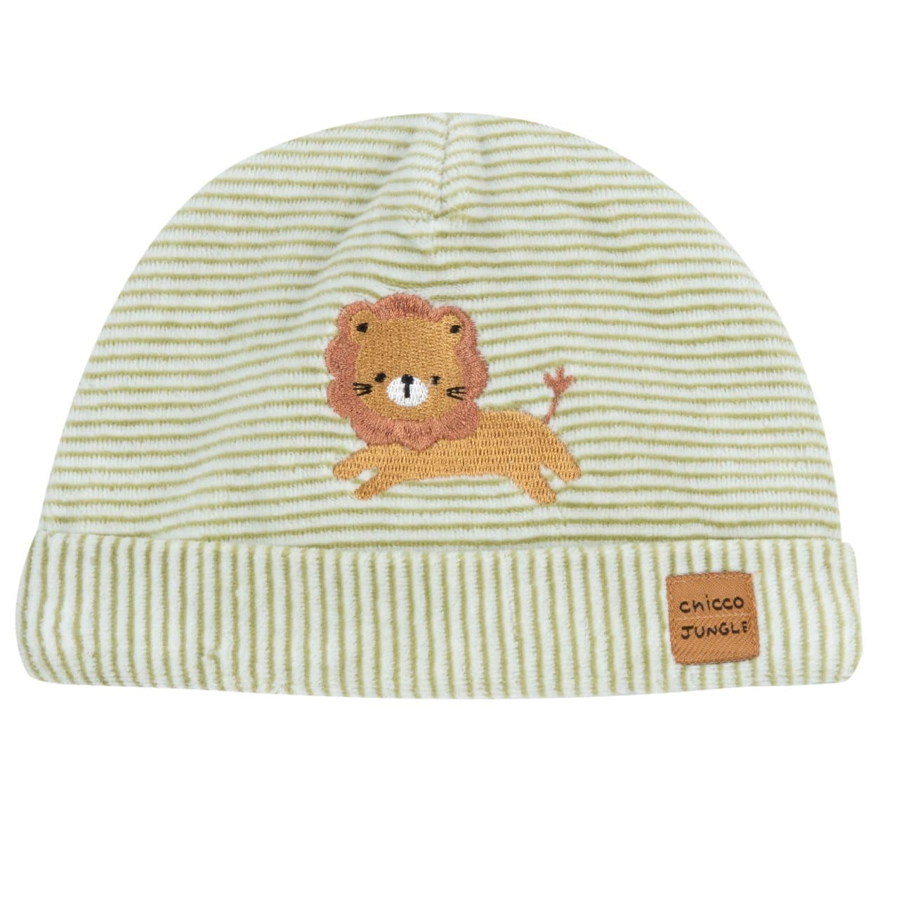 Cappello Con Risvolto | Chicco Cappello Chicco con risvolto in ciniglia bianca per neonato, con motivo a righe tinto filo e grafica ricamata, ideale per l'autunno/inverno. | Chicco