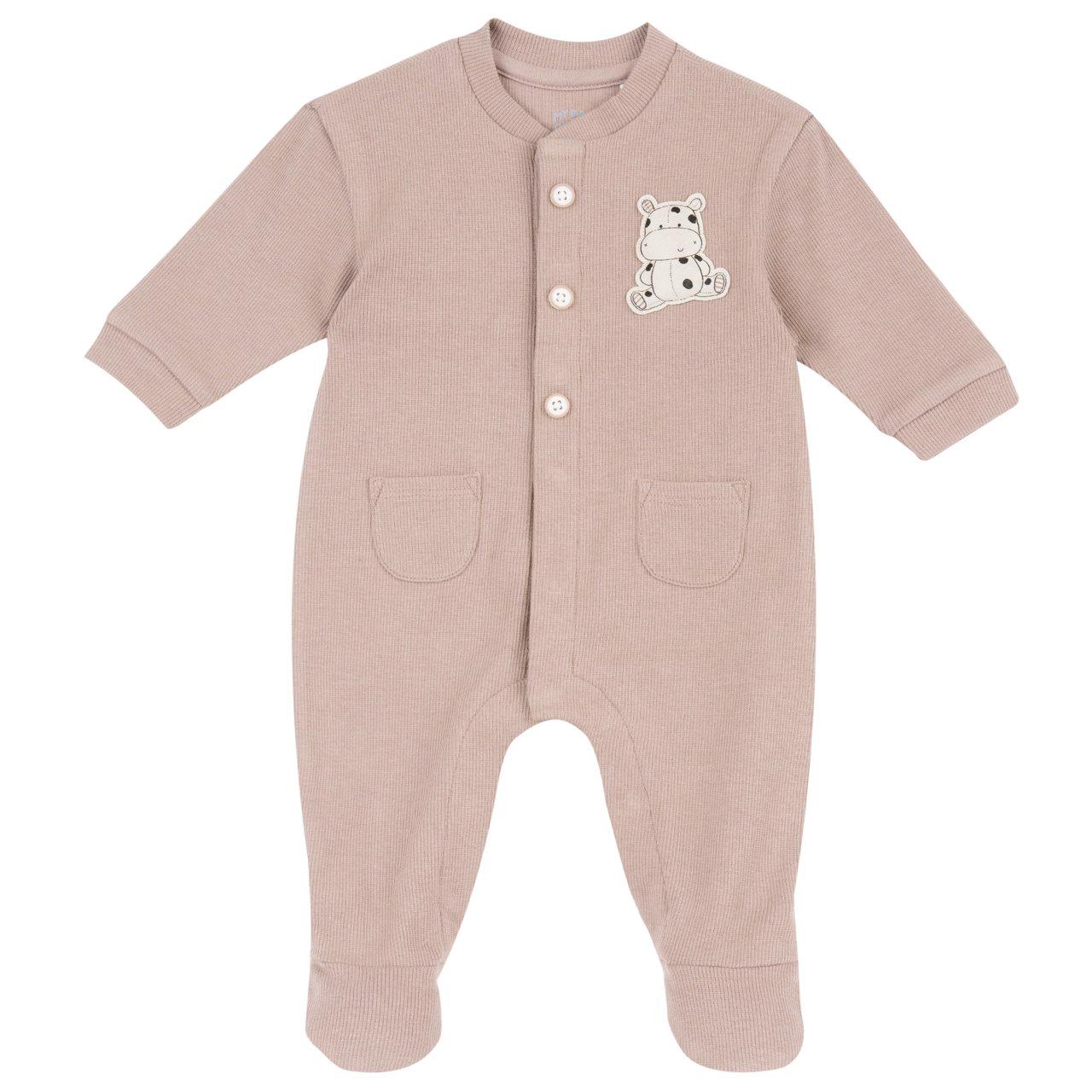 Tutina Aperta Davanti | Chicco Tutina Chicco unisex marrone in costina elasticizzata, aperta davanti con bottoni automatici, ideale per neonati autunno/inverno. | Chicco