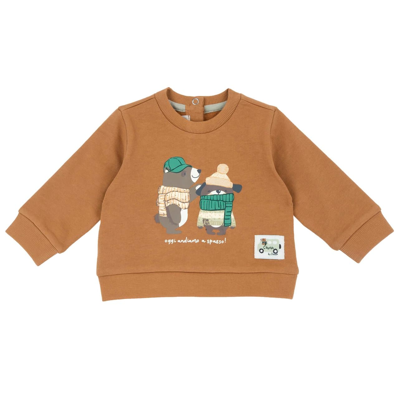 Felpa Girocollo | Chicco Felpa girocollo gialla Chicco per bambino con stampa di cagnolini vestiti e etichetta applicata, ideale per autunno/inverno. | Chicco
