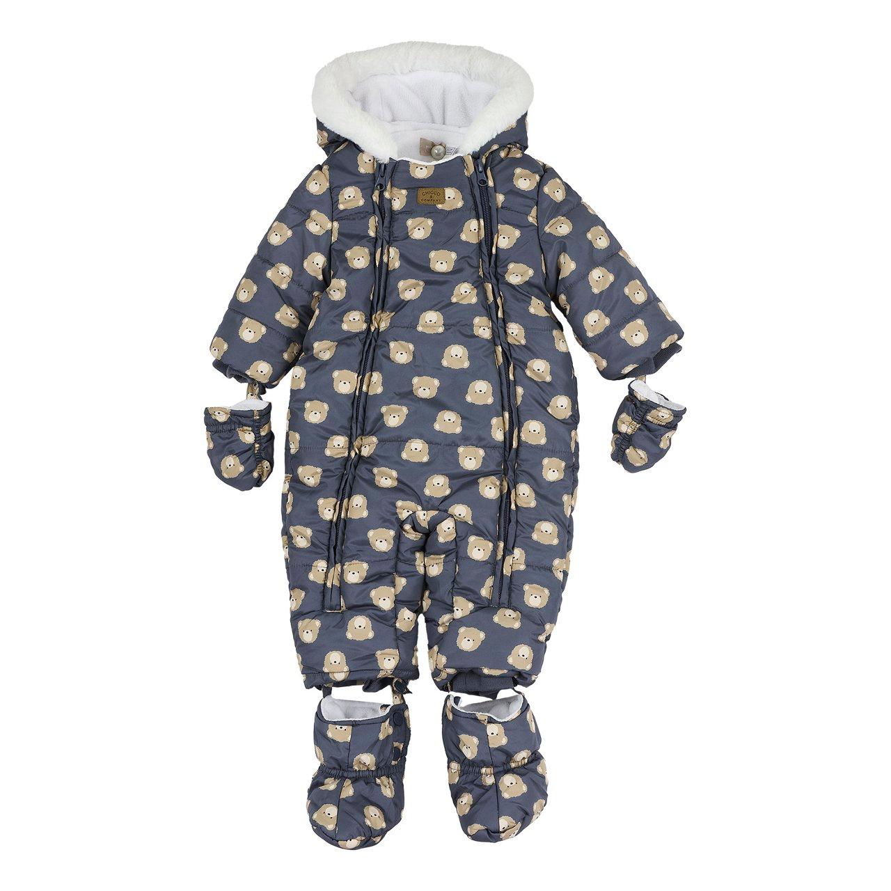 Tutina Invernale Imbottita | Chicco Tutina invernale imbottita Chicco blu per bambino con stampa orsetti, impermeabile e fodera in pile, cappuccio bianco, zip e bottoni automatici. | Chicco