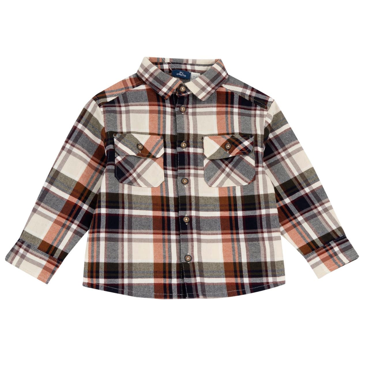 Camicia Manica Lunga Fantasia | Chicco Camicia a manica lunga Chicco per bambino in flanella di puro cotone, fantasia a quadri bianco e nero, bottoni effetto legno e taglio ampio per comfort. | Chicco