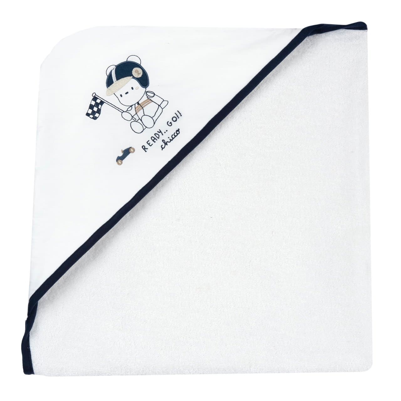 Accappatoio | Chicco Accappatoio quadrato Chicco bianco in spugna di cotone per bambino, 76x76 cm, con applicazioni e ricami, certificato Oeko-Tex. | Chicco