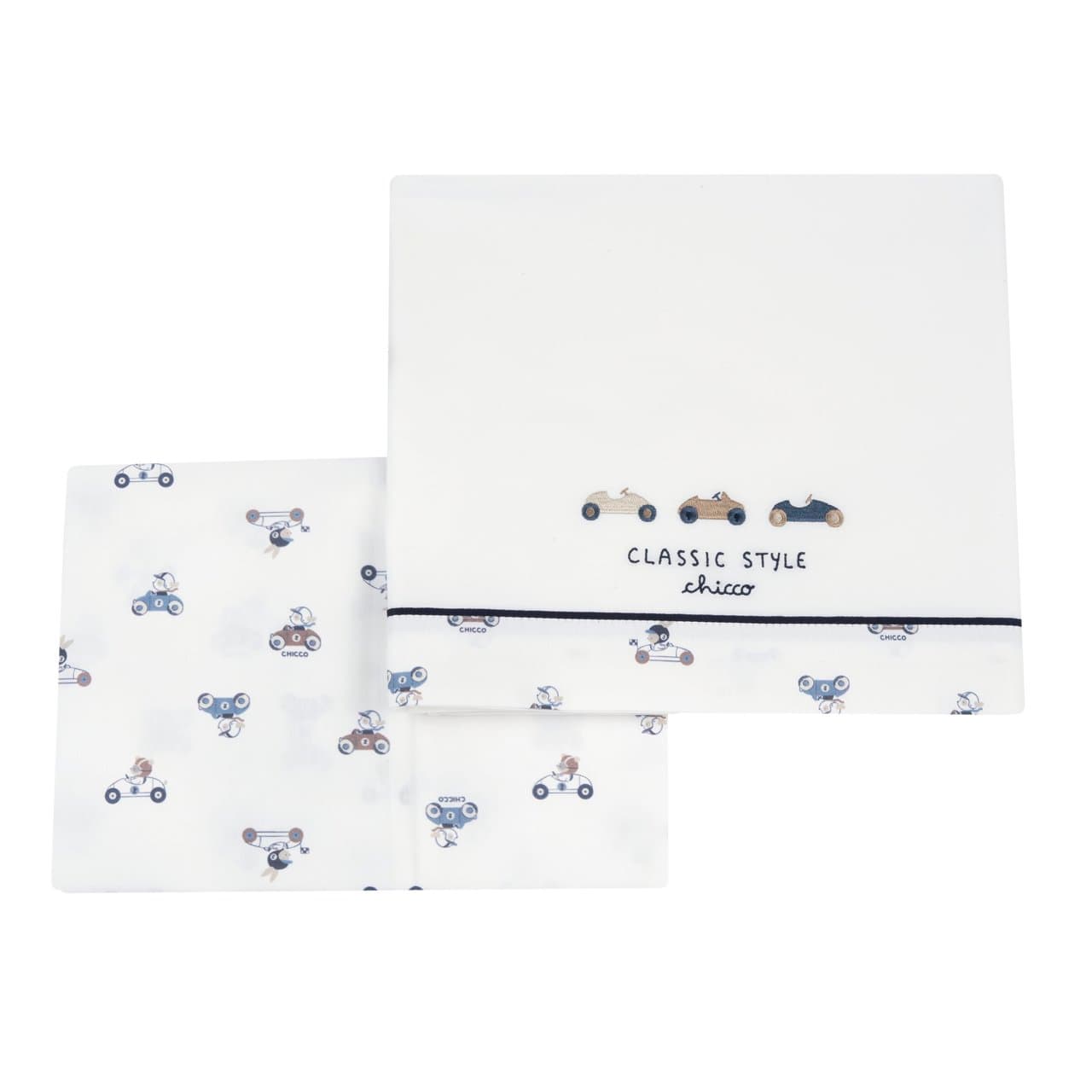 Set Lenzuola | Chicco Set lenzuola Chicco in popeline di cotone bianco per culla, con motivo ricamato sul lenzuolo superiore e stampa sul lenzuolo con angoli. | Chicco