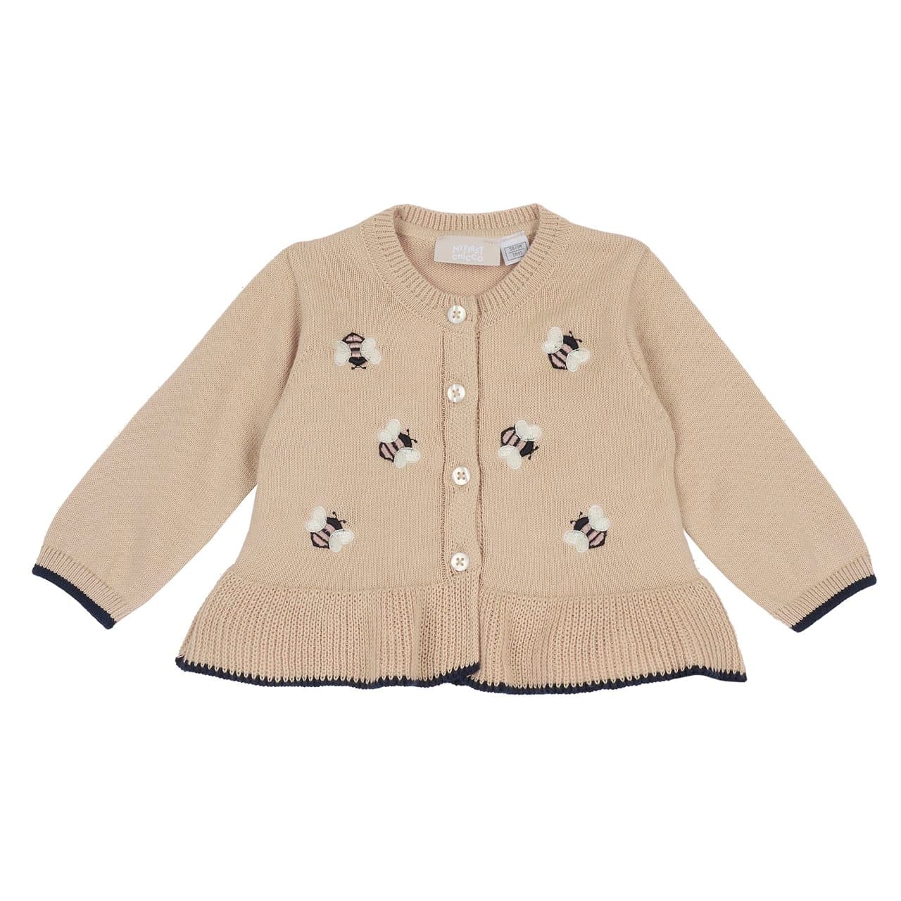 Cardigan In Maglia | Chicco Cardigan in maglia Chicco bianco per bambina con ricamo frontale di api e bordi a contrasto, cotone 100%, chiusura con bottoncini madreperlati. | Chicco