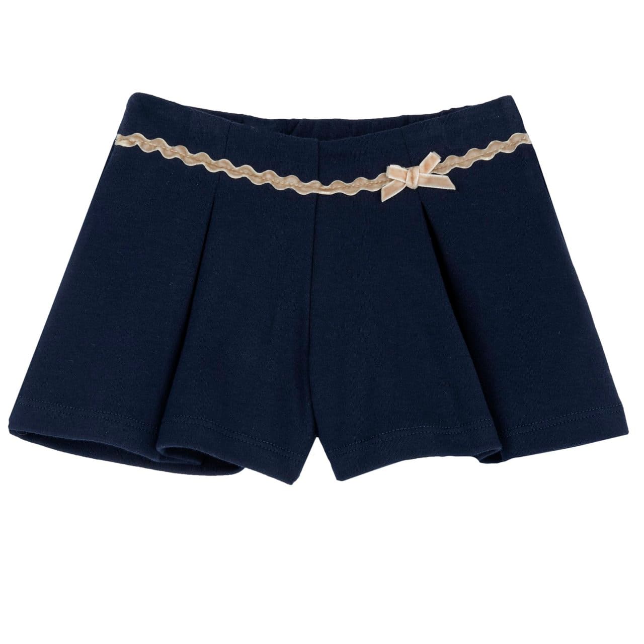 Pantaloni Corti | Chicco Pantaloni corti Chicco blu in interlock elasticizzato per bambina, con vita parzialmente elasticizzata, nastro a serpentina e fiocchetto in velluto. | Chicco