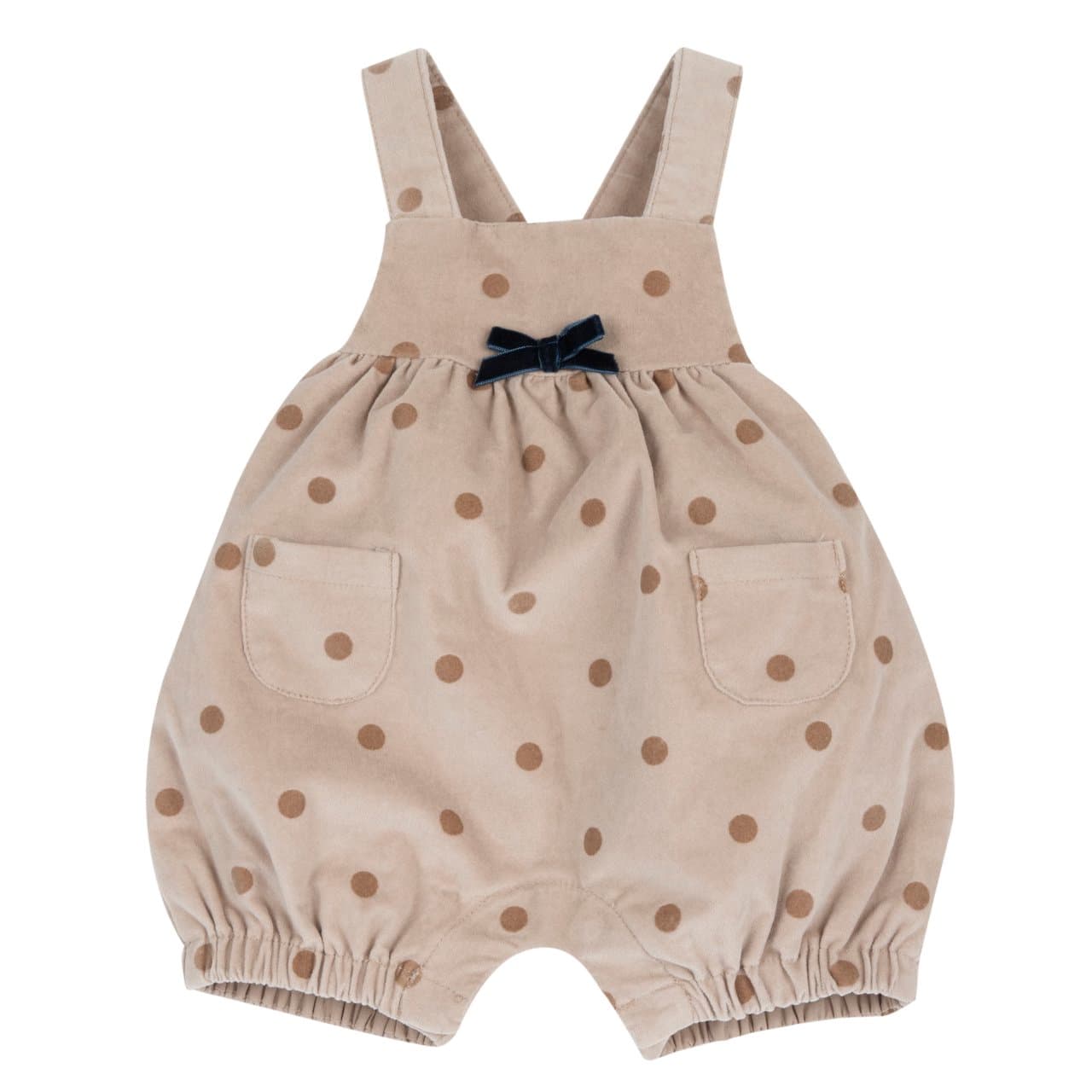 Salopette In Velluto | Chicco Salopette corta da bambina Chicco in velluto bianco elasticizzato con stampa a pois e fiocchetto, ideale per autunno/inverno. | Chicco