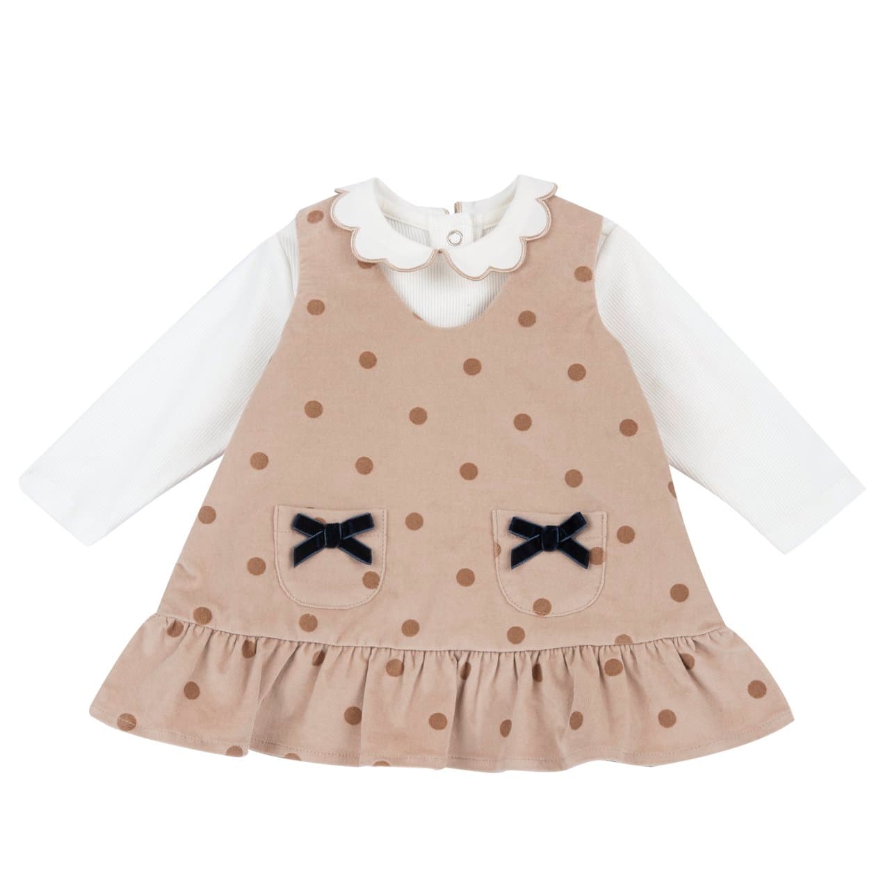Completo Abito Smanicato Con Maglietta | Chicco Completo abito smanicato in velluto a pois con maglietta bianca a costina per bambina Chicco, ideale autunno/inverno. | Chicco