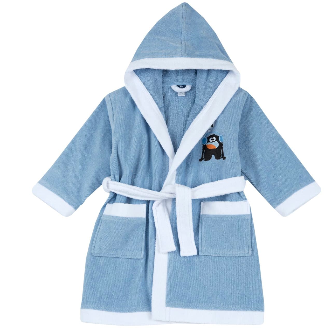 Accappatoio Tinta Unita | Chicco Accappatoio per bambino Chicco azzurro in spugna di cotone, modello tinta unita con cappuccio, cintura, tasche e ricamo personaggio sul petto. | Chicco