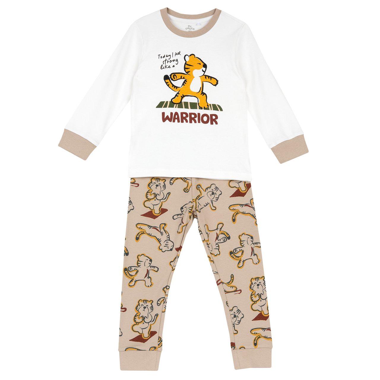 Pigiama Lungo In Interlock | Chicco Pigiama lungo Chicco in morbido interlock di cotone beige, con maglia a personaggio e pantaloni fantasia, ideale per l'autunno/inverno. | Chicco