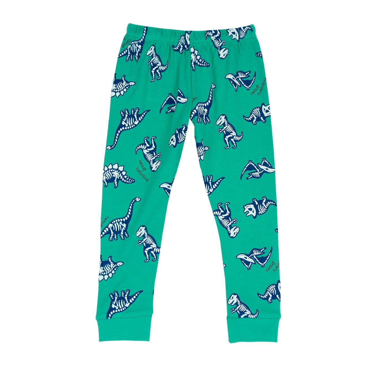 Pantaloni Pigiama Fantasia Dinosauri | Chicco Pantaloni pigiama lunghi Chicco per bambino in cotone interlock verde con stampa all-over di dinosauri, vita elasticizzata e polsini a costine. | Chicco