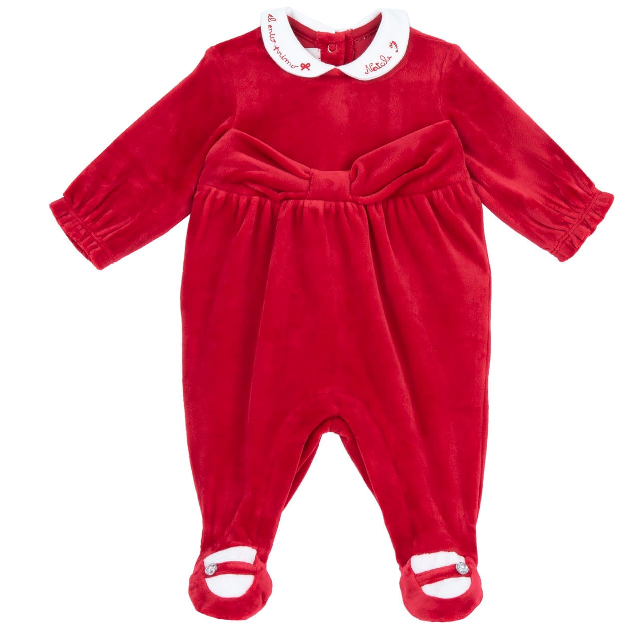 Tutina Aperta Interno Gamba | Chicco Tutina Chicco rossa lucida per bambina, ciniglia elasticizzata autunno/inverno, con colletto bianco e fiocco. | Chicco