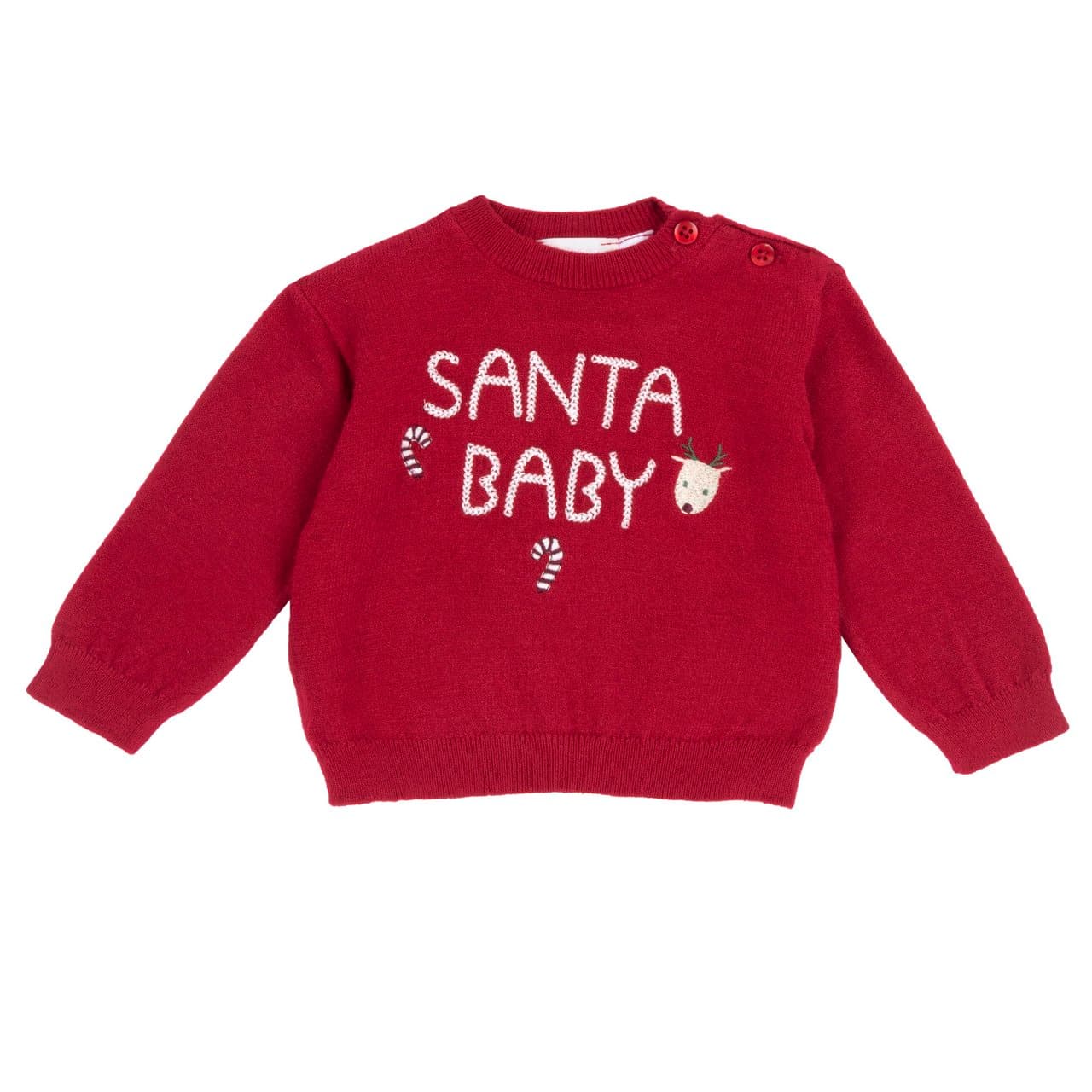 Maglione Natale | Chicco Maglione natalizio unisex Chicco rosso in maglia con ricami a tema, ideale per neonati e bambini durante l'autunno/inverno. | Chicco