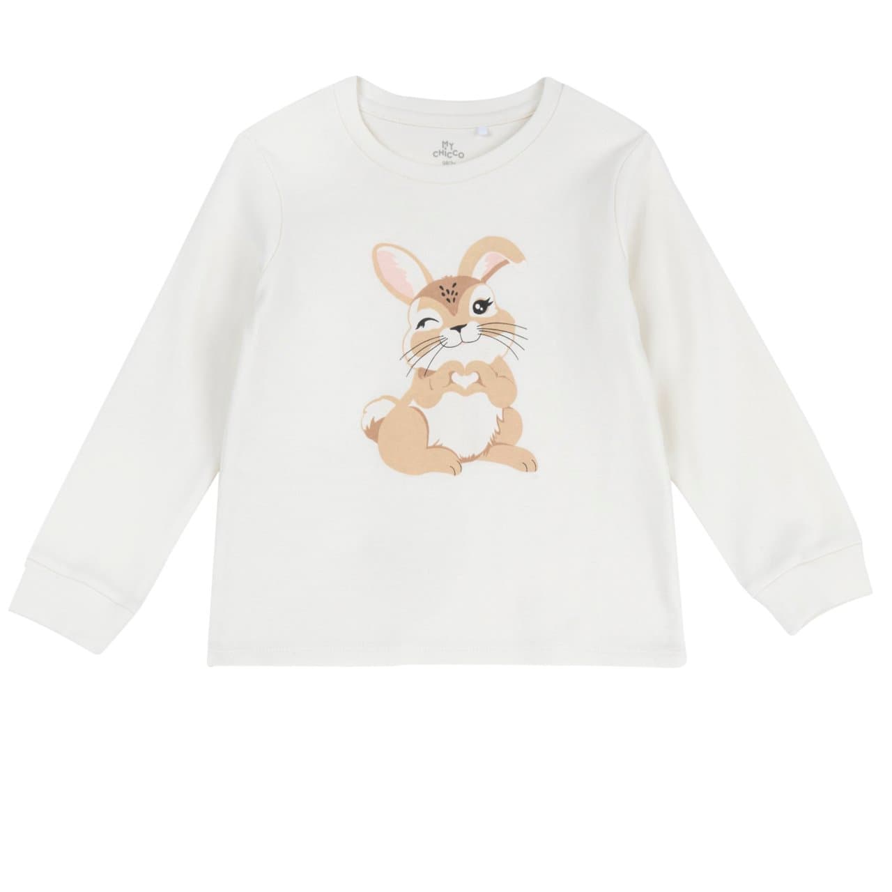 Maglietta Pigiama Manica Lunga | Chicco Maglietta pigiama a manica lunga Chicco rosa in cotone interlock per bambina con stampa cerbiatto e coniglio, certificata Oeko-Tex. | Chicco