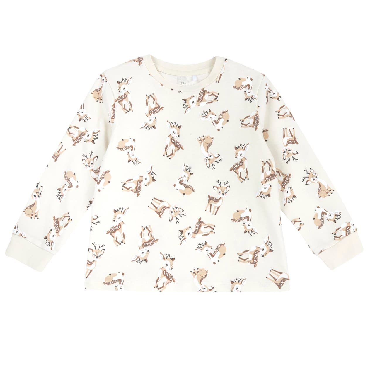 Maglietta Pigiama Manica Lunga | Chicco Maglietta pigiama a manica lunga Chicco rosa in cotone interlock per bambina con stampa cerbiatto e coniglio, certificata Oeko-Tex. | Chicco