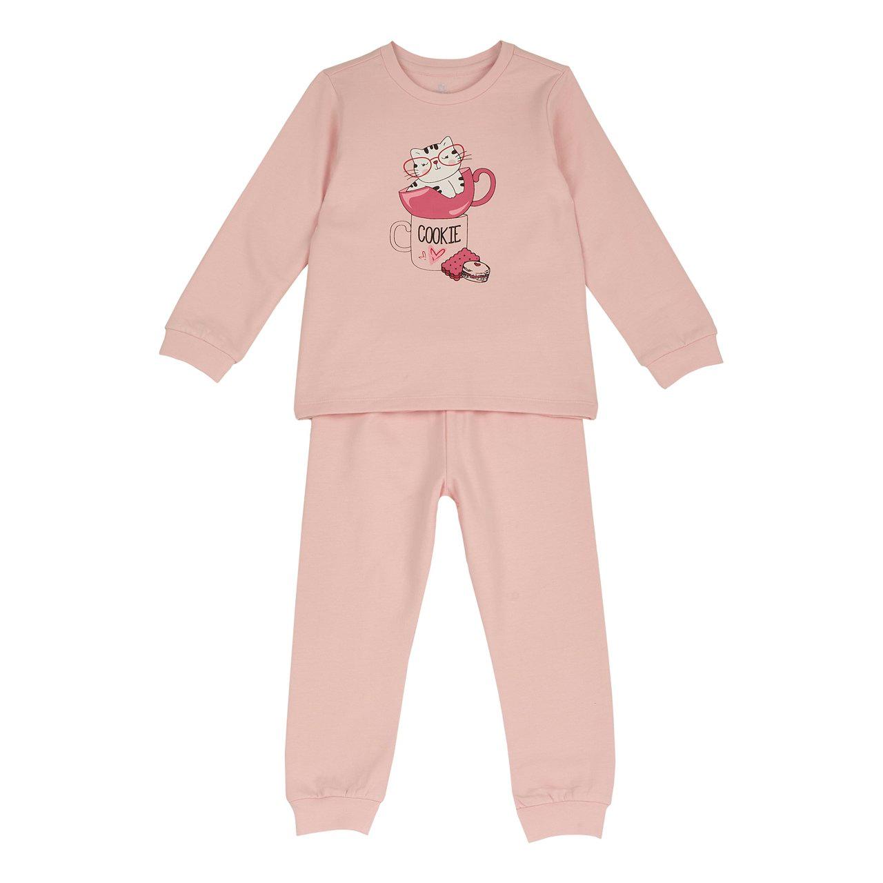 Pigiama Lungo In Felpa | Chicco Pigiama lungo da bambina Chicco in felpa di cotone rosa con stampa di tazze da colazione e gattino, ideale per l'autunno/inverno. | Chicco
