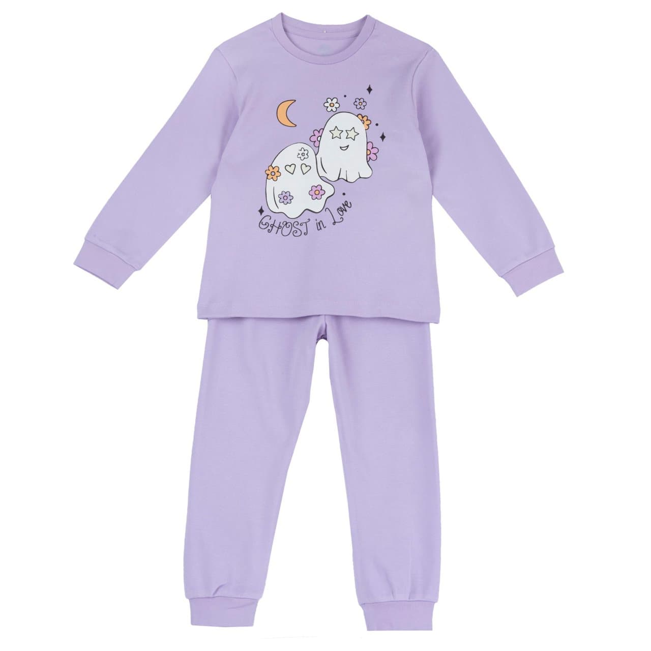 Pigiama Lungo In Interlock | Chicco Pigiama lungo da bambina Chicco in interlock di cotone viola con stampa di fantasmi fosforescenti e girovita elasticizzato. | Chicco