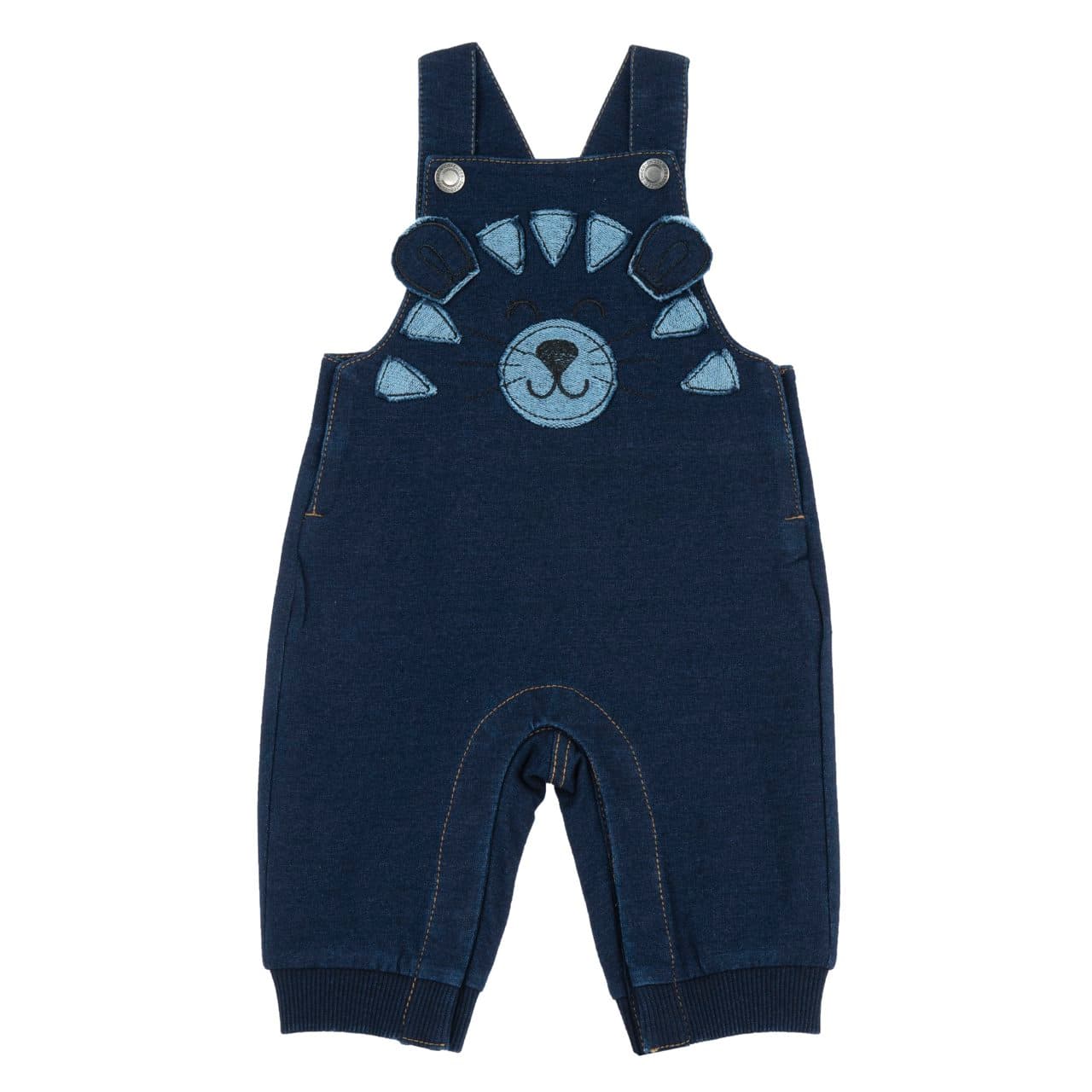 Salopette Lunga In Denim | Chicco Salopette lunga in felpa effetto denim blu Chicco per bambino con applicazione muso di orsetto e certificazione Oeko-Tex. | Chicco