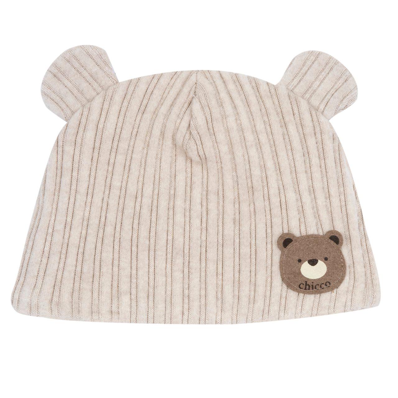 Cappello Orsetto | Chicco Cappello Orsetto Chicco bianco unisex per neonati in costina elasticizzata calda, con orecchie applicate e etichetta personalizzata. | Chicco