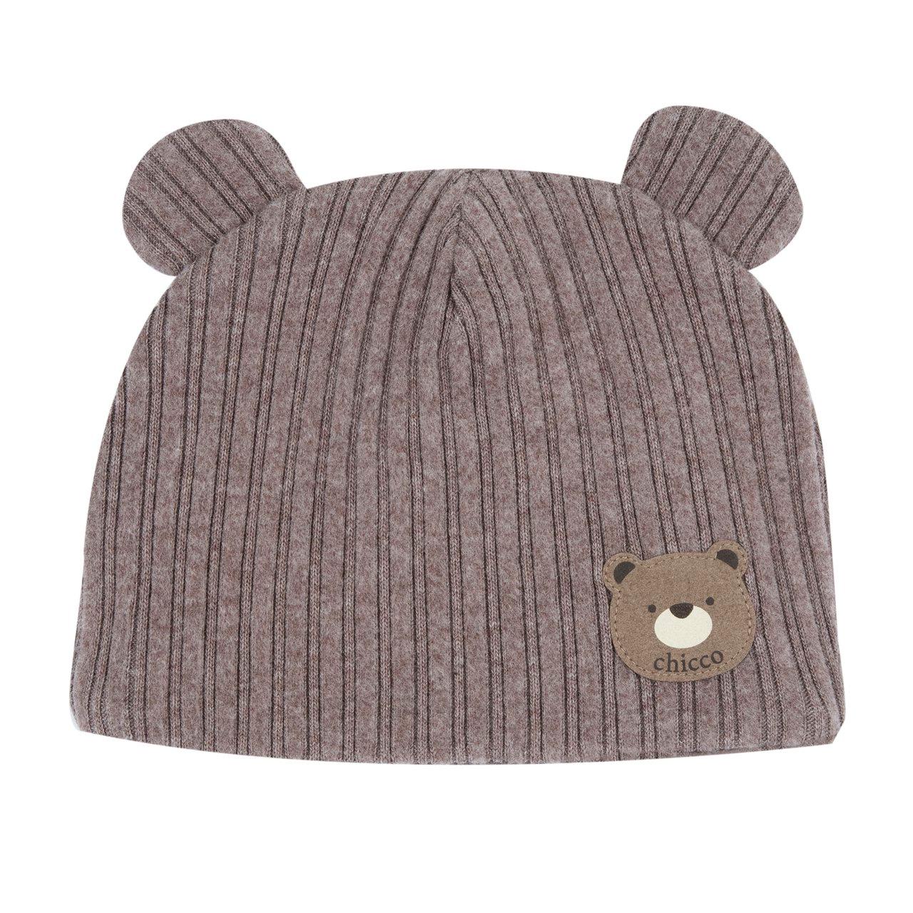 Cappello Orsetto | Chicco Cappello Orsetto Chicco bianco unisex per neonati in costina elasticizzata calda, con orecchie applicate e etichetta personalizzata. | Chicco