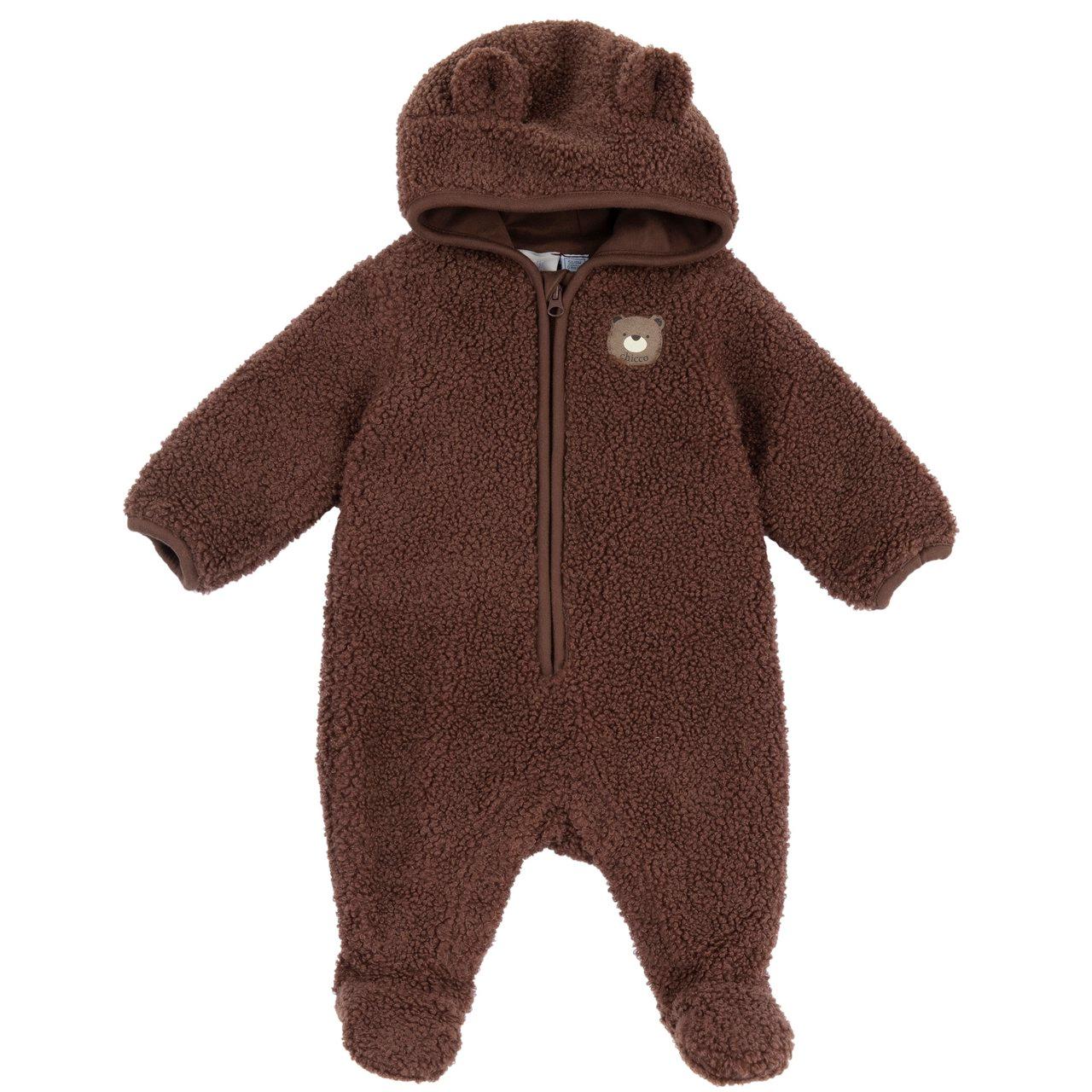 Tutina Aperta Davanti | Chicco Tutina aperta davanti Chicco unisex marrone in tessuto caldo e soffice con orecchie applicate e dettaglio Orsetto, ideale per neonati autunno/inverno. | Chicco