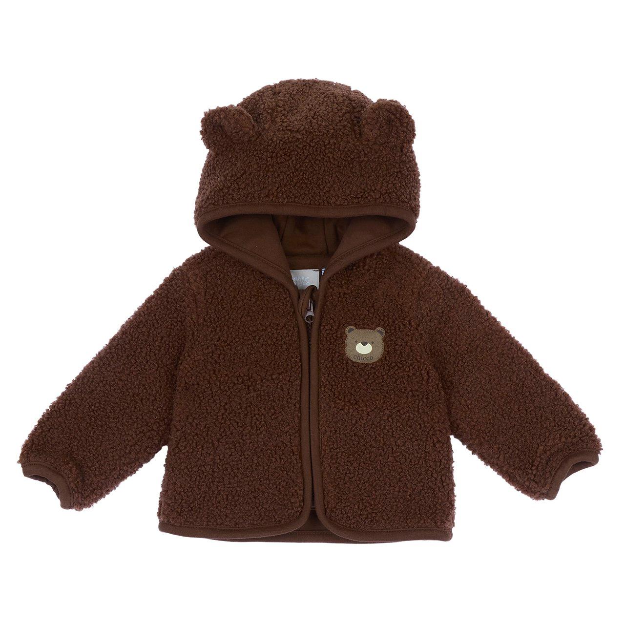 Cardigan Con Cappuccio | Chicco Cardigan con cappuccio unisex Chicco marrone in tessuto caldo e morbido, con zip frontale, orecchie applicate sul cappuccio ed etichetta Orsetto, certificato Oeko-Tex. | Chicco