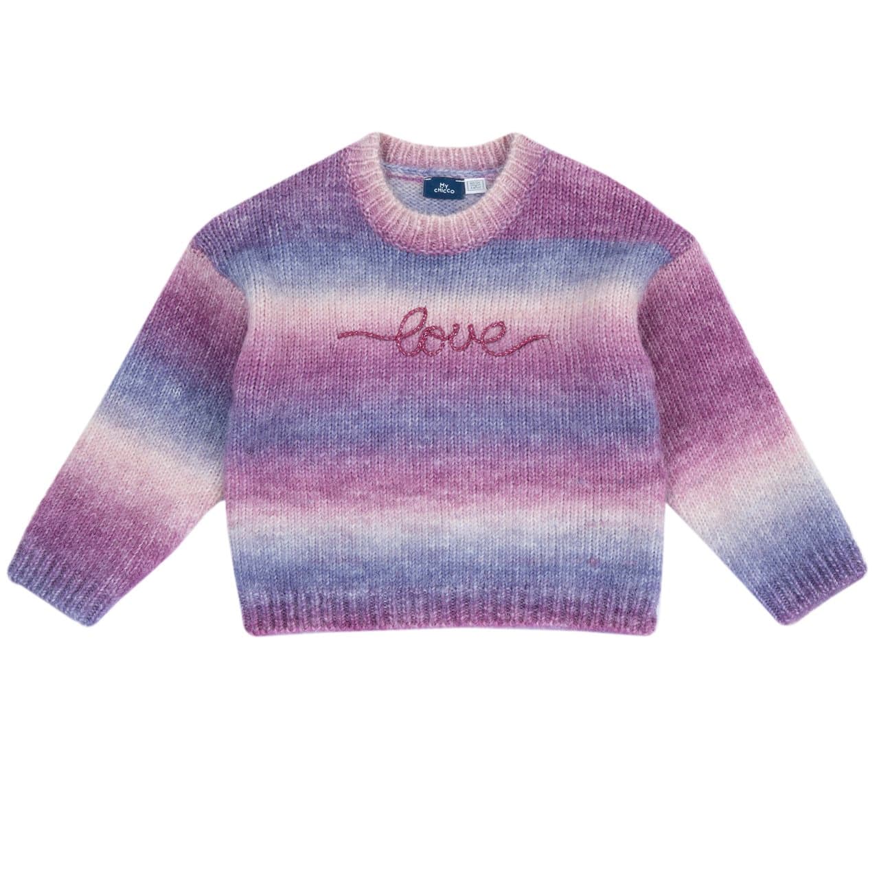 Maglione Girocollo Effetto Sfumato | Chicco Maglione girocollo da bambina Chicco viola con effetto sfumato e ricamo luminoso, ideale per autunno/inverno. | Chicco