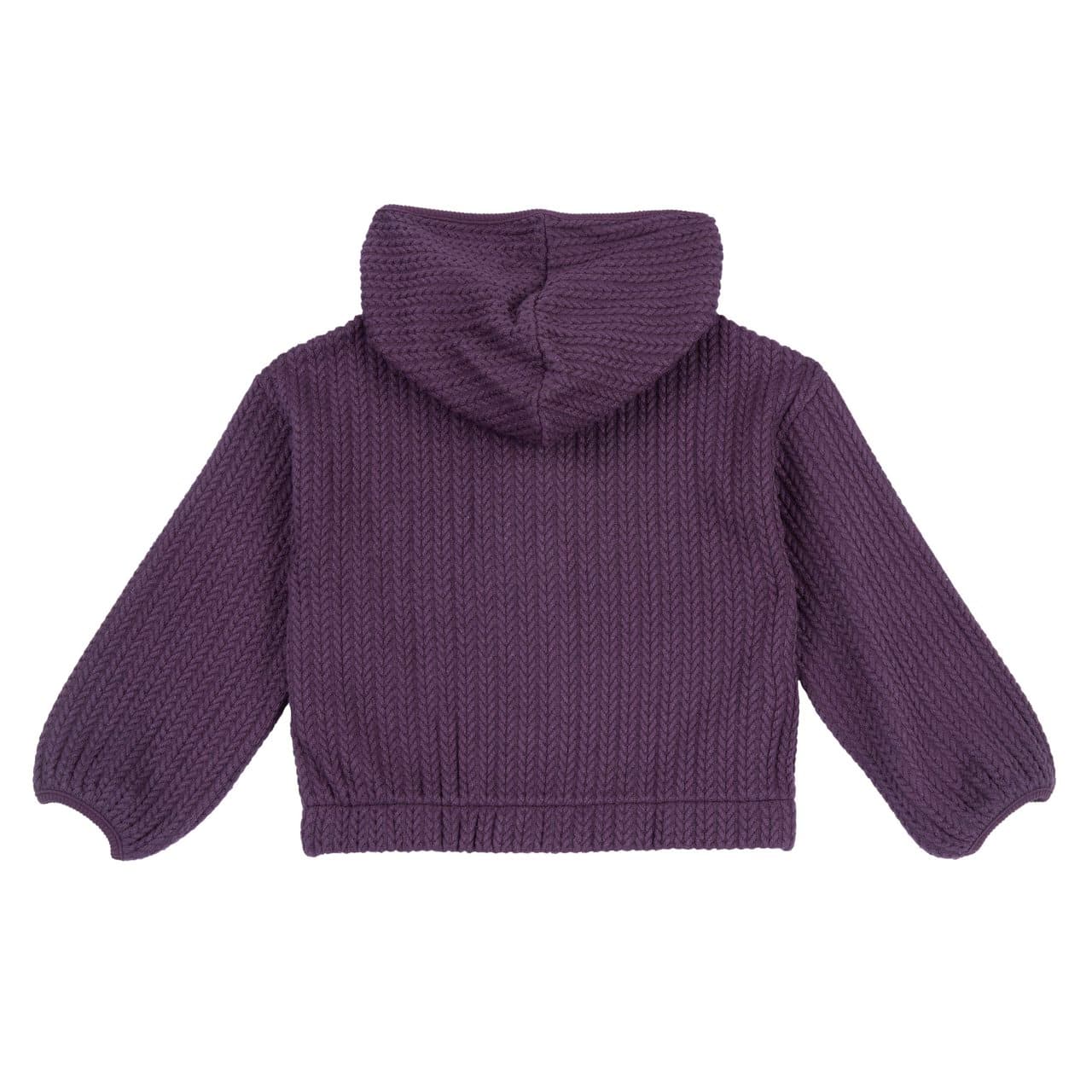 Felpa Con Cappuccio E Zip | Chicco Felpa con cappuccio e zip Chicco viola per bambina, in tessuto felpato effetto maglia a trecce, con tiretto a cuore e polsini elasticizzati. | Chicco
