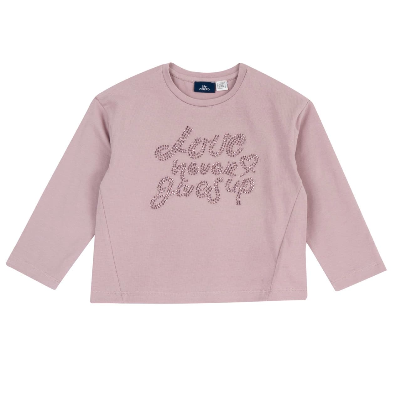 Maglietta Manica Lunga | Chicco Maglietta a manica lunga Chicco viola in jersey di cotone elasticizzato per bambina, con scritta strass tono su tono e chiusura bottoni automatici posteriore. | Chicco