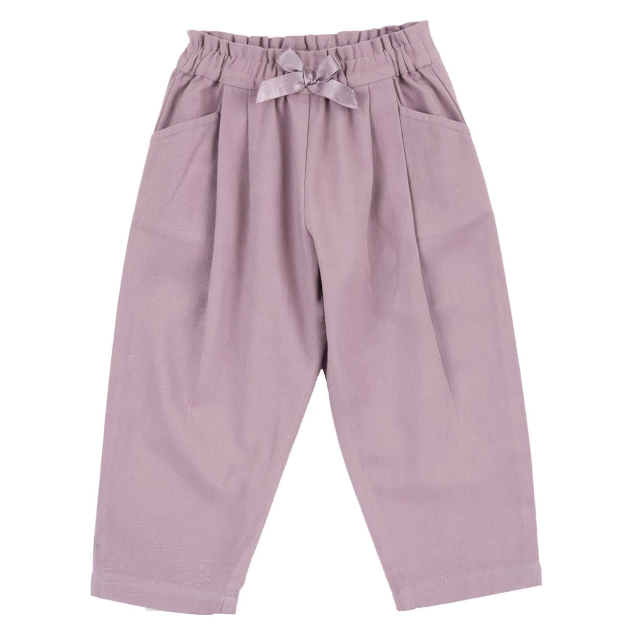 Pantaloni Lunghi | Chicco Pantaloni lunghi da bambina Chicco in twill di cotone viola con vita elasticizzata, fiocco in raso e tasche frontali, ideali per l'autunno/inverno. | Chicco