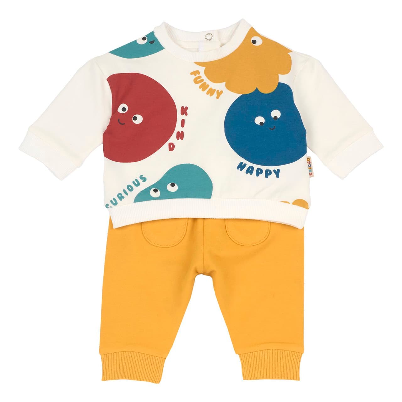 Completo Maglia Con Pantaloni | Chicco Completo maglia e pantaloni Chicco unisex in felpa elasticizzata bianca per neonati, con grafica stampata e bottoncini automatici. | Chicco