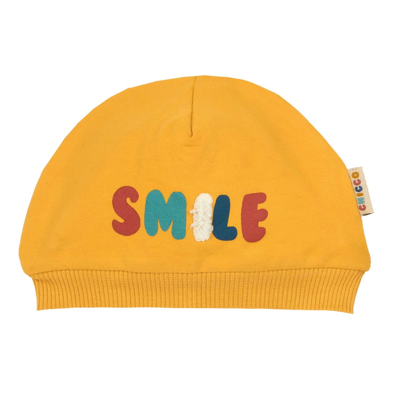 Cappello | Chicco Berretto Chicco unisex in felpa elasticizzata gialla con grafica stampata ed etichetta personalizzata, ideale per autunno/inverno. | Chicco