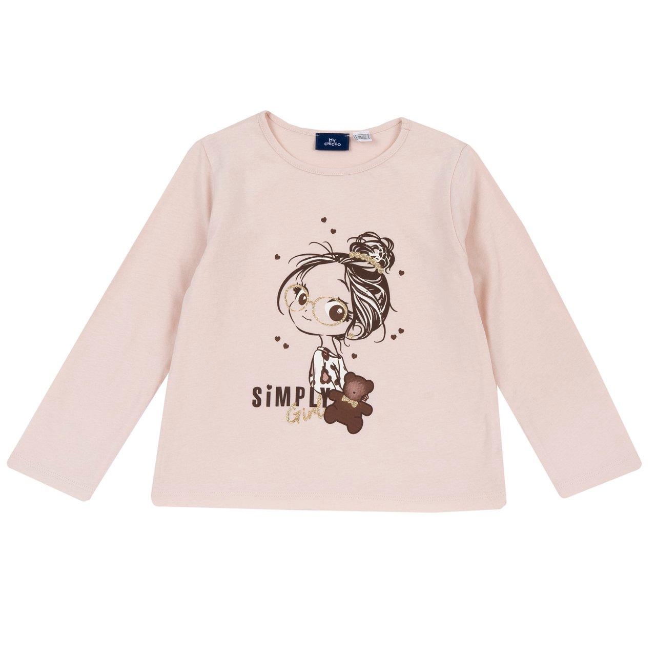 Maglietta Manica Lunga | Chicco Maglietta a manica lunga Chicco rosa in caldo jersey di cotone per bambina, con stampa frontale glitter oro e certificazione Oeko-Tex. | Chicco