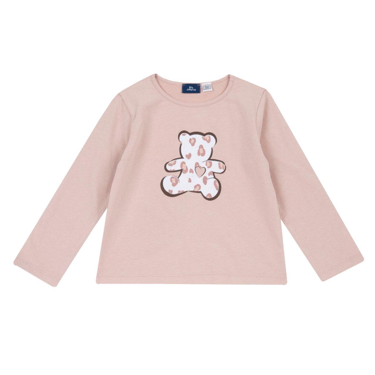 Maglietta Manica Lunga | Chicco Maglietta a manica lunga Chicco rosa in caldo jersey di cotone per bambina, con stampa frontale glitter oro e certificazione Oeko-Tex. | Chicco
