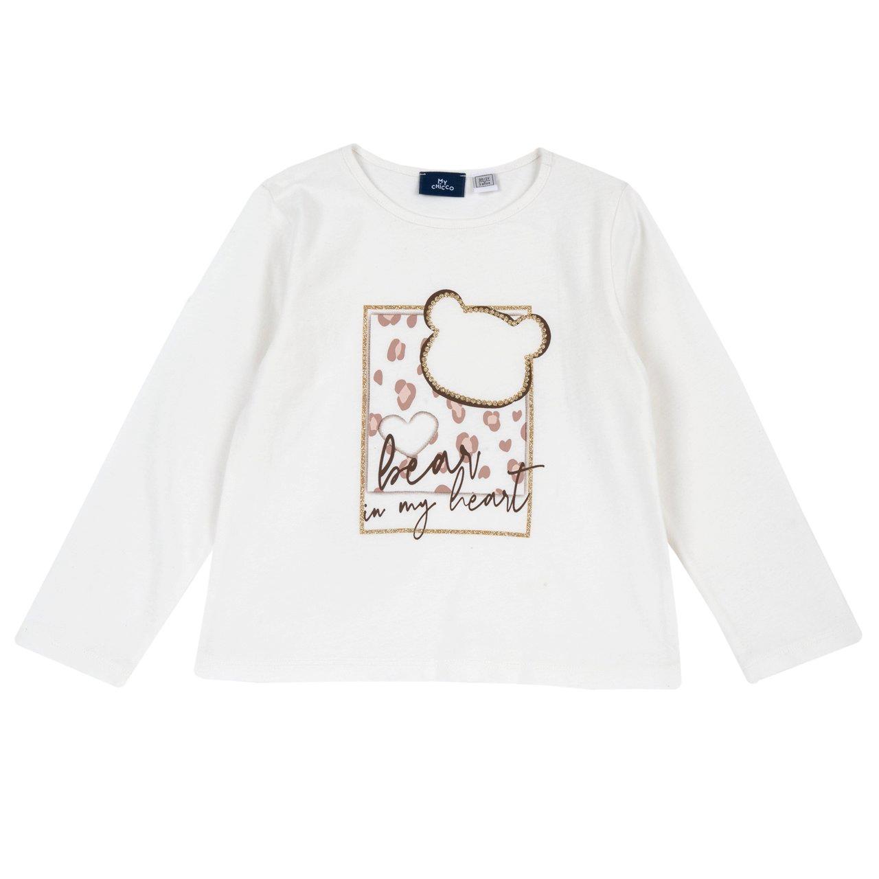 Maglietta Manica Lunga | Chicco Maglietta a manica lunga Chicco rosa in caldo jersey di cotone per bambina, con stampa frontale glitter oro e certificazione Oeko-Tex. | Chicco