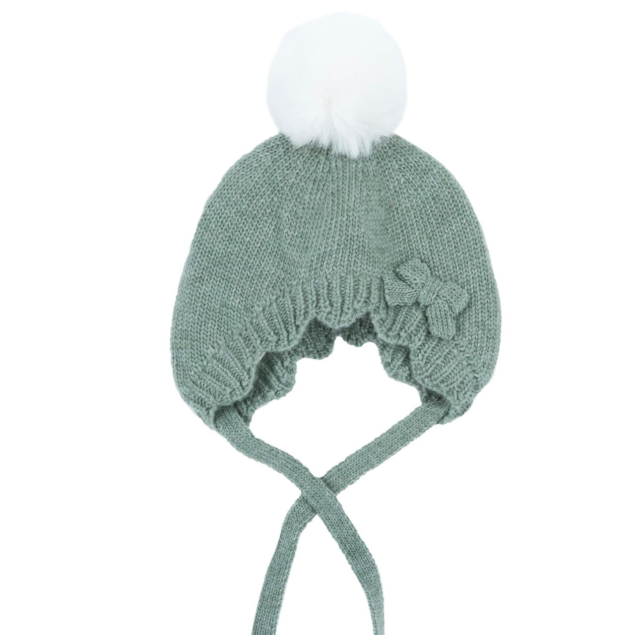 Cappello In Maglia | Chicco Cappello in maglia Chicco verde per neonata e bimba, con bordo smerlato, fiocco lavorato e pompon, ideale per autunno/inverno. | Chicco