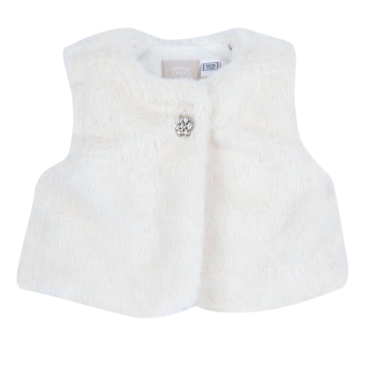 Gilet Invernale | Chicco Gilet invernale Chicco bianco da bambina, morbido e caldo con fodera in jersey, chiusura con bottone automatico interno e bottone decorativo esterno, linea Animal Free Fashion. | Chicco