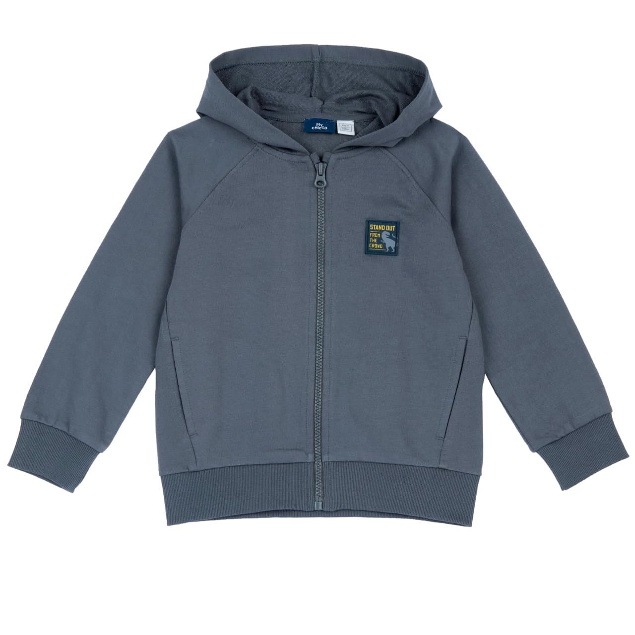 Felpa Con Cappuccio | Chicco Felpa con cappuccio Chicco grigia in cotone non garzato, cardigan con zip e tasche frontali, ideale per bambino. | Chicco