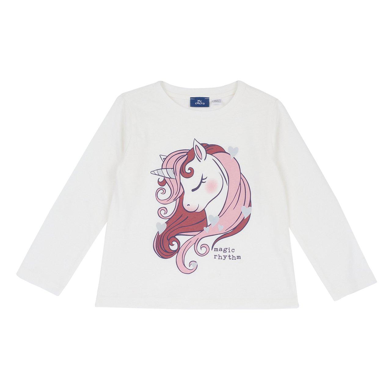 Maglietta Manica Lunga | Chicco Maglietta a manica lunga Chicco rosa in caldo jersey di cotone per bambina, con scollo girocollo e stampa frontale rigata. | Chicco