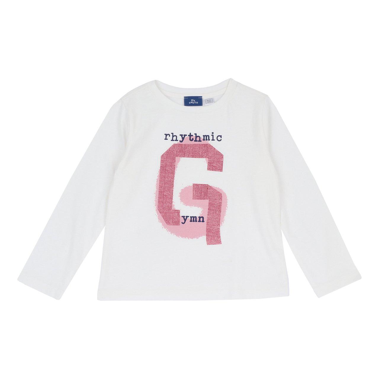Maglietta Manica Lunga | Chicco Maglietta a manica lunga Chicco rosa in caldo jersey di cotone per bambina, con scollo girocollo e stampa frontale rigata. | Chicco