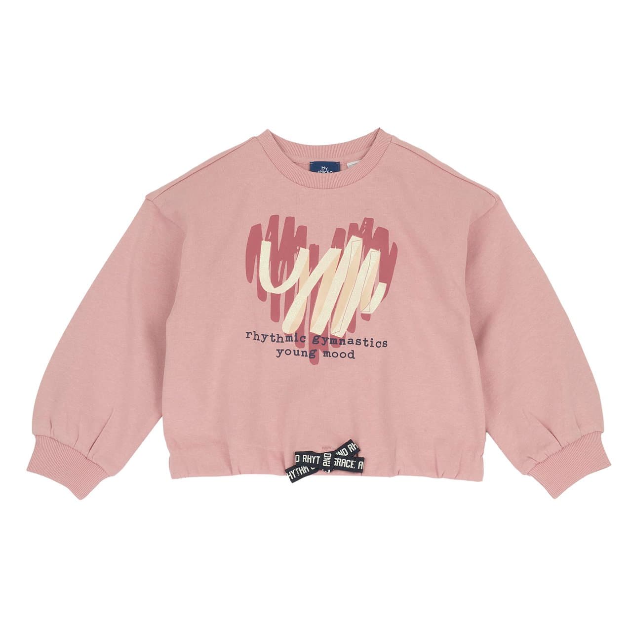 Felpa Girocollo | Chicco Felpa girocollo Chicco da bambina in cotone garzato rosa con stampa glitter e fiocchetto personalizzato, ideale per l'autunno/inverno. | Chicco